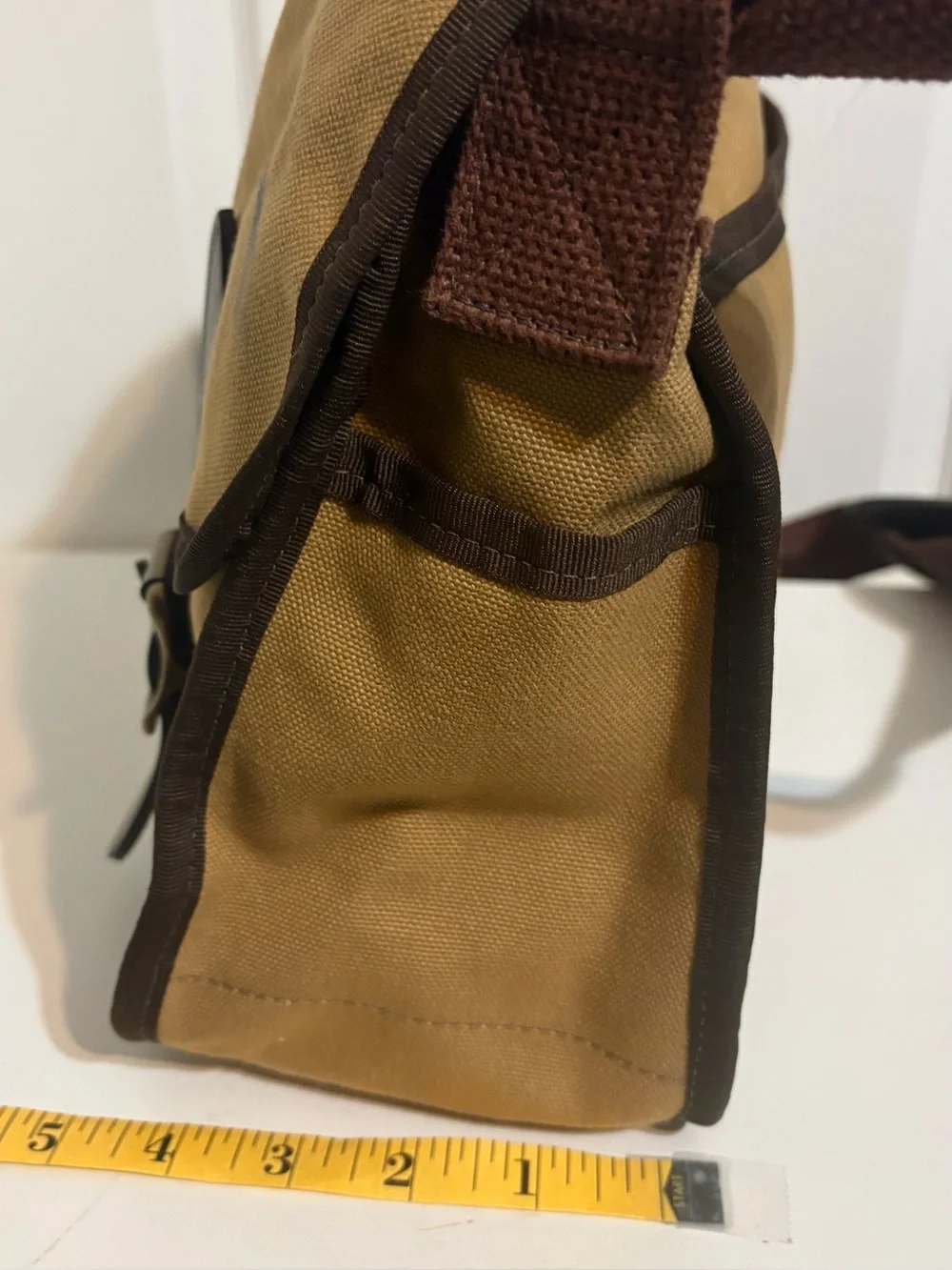 WOOLRICH Unisex Tan Canvas Messenger Bag with Brown Trim, Made in USA